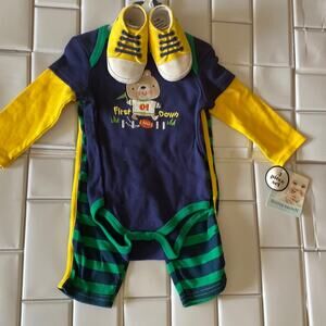 NWT 3 pc set 6-9 mth Buster Brown Blue Green Yellow LS bodysuit, pants and shoes
